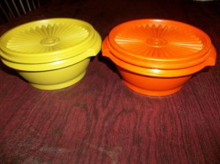 Tupperware Vintage Servalier Bowls Set Of 2 With Lids Green And Orange