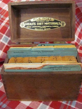 Vtg 1933 Walnut File Index Card Box Mead 