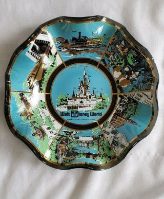 Vintage Houze Art Glass Tray Disneyland and Ruffled Edge Bowl Tray Disney World 3