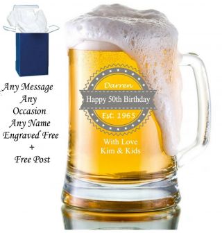 Personalised Engraved Beer Pint Glass Tankard 18th 21st 30th Birthday Gift Boxed