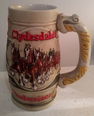Vintage 1981 Budweiser Clydesdales Pulling Wagon Beer Stein Mug Ceramarte Brazil