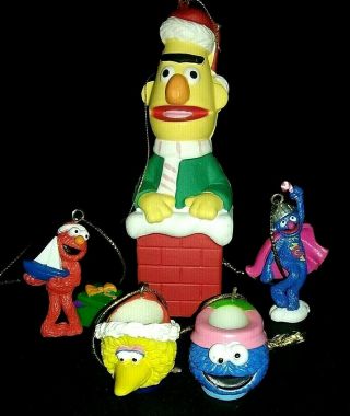 5 Sesame Street/muppet Christmas Ornaments Grover,  Burt,  Elmo & Cookie Mo