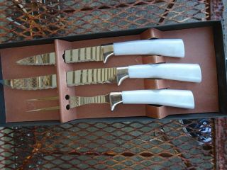 Vintage Stainless Knife Fork Pearl White Handles Regent England Box Cutlery Set
