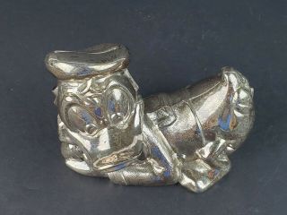 Vintage 1960 ' s Walt Disney DONALD DUCK LAYING Silver Plated Metal Piggy Bank 2