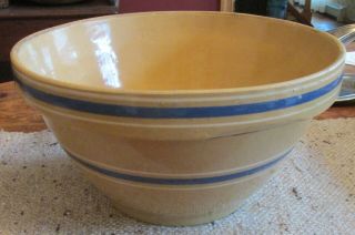 Vintage Oven Ware Stoneware Mixing Bowl Blue & White Strip 11 " Usa