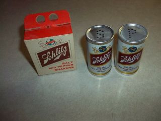 Vintage Schlitz Beer Cans Salt Pepper Shakers 1961 Box Bar Tavern