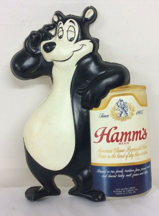Vintage Hamm’s Beer Can Bear Man Cave Tavern Bar Sign Advertising Pabst Brewing