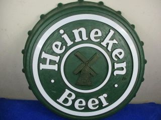 Old Stock Heineken Bottle Cap Sign With Windmill 15 3/4 " Molded