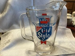 Vintage HEILEMAN ' S OLD STYLE Advertising Glass Beer Pitcher 3