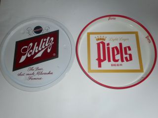 2 Vintage Metal Beer Serving Trays Schlitz & Piels