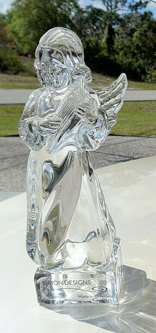 Crystal Angel With Harp / Simon Design Made In Germany / 8 1/4 "