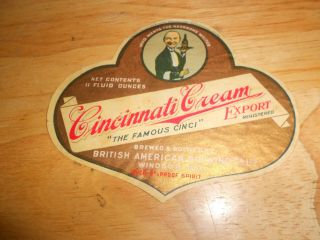 Cincinnati Cream Export Beer Label (canadian) 11 Oz.  British American,  Windsor