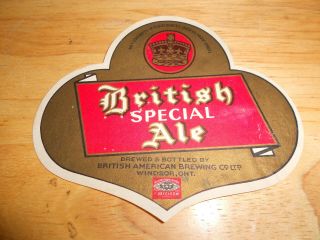 British Special Ale Beer Label (canadian) 12 Oz.  British American,  Windsor