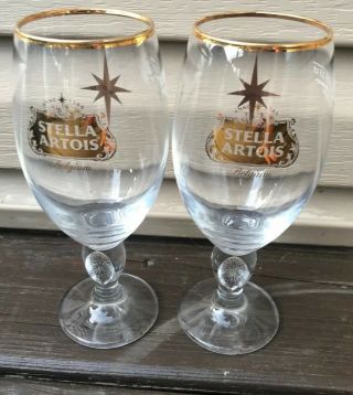 Limited Edition Set Of 2 - Stella Artois Holiday Beer Glasses.  2017 All Gold