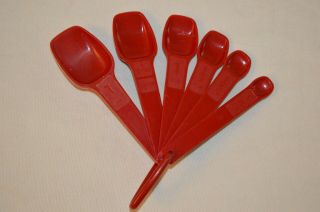Vintage Tupperware Dark Red Measuring Spoons & Ring Set