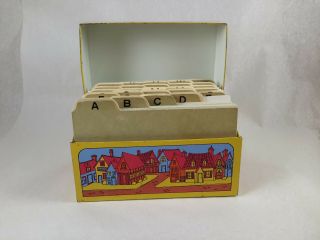 Vintage Tin Recipe Box Syndicate Mfg Co Phoenixville,  Pa.  Village Scene Cards