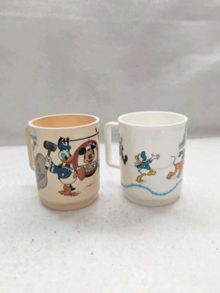 Two Vtg Walt Disney World Mickey Mouse Club Deka Stackable Plastic Mugs Kid Cups
