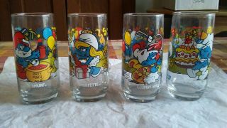 Vintage 1983 Smurf Peyo Character Glasses Hardees Series 2 Set Of 4