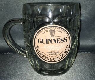 Guinness Extra Stout Beer Glass Dimpled Mug,  St James’s Gate Dublin Ireland