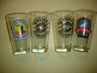Beer Glasses 20oz 4 Total Revival 2,  Goose Island,  Buzzards Bay Brewing