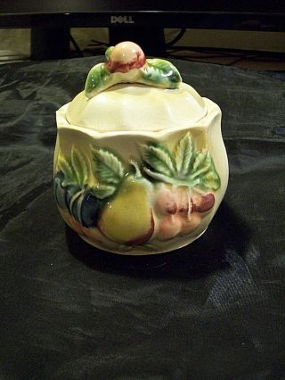 Vintage Royal Sealy Sugar Bowl Creamy White With Mixed Fruit Design