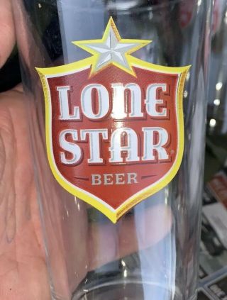 3 Lone Star Beer 16 oz.  Pint Glasses.  Red Shield & Armadillo on Back Logo 2