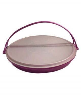 Vintage Tupperware 12 " Round Purple Party Divided Tray W/sheer Lid & Handle