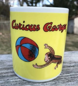 1997 Curious George Collectible Coffee Mug Cup Monkey Playing W/ Beach Ball