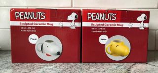 Peanuts Sculpted Ceramic Mugs By Vandor | Snoopy Woodstock 16 Oz 54935 54934 Nib