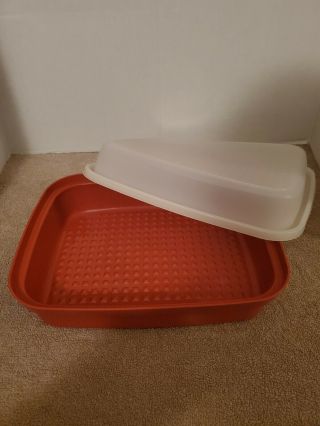 Tupperware 1294 - 6 Red Season N’ Serve Meat Marinade Keeper W 1295 Frosted Seal