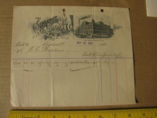 1900 L Schlather Brewing Co Factory Scene Billhead Invoice Cleveland Ohio Oh