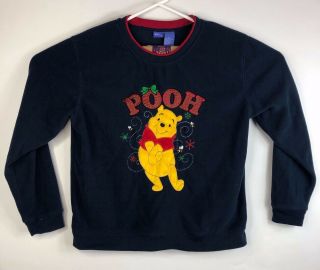 Vintage Womens L Winnie The Pooh Sweatshirt Disney Crewneck Pullover Christmas