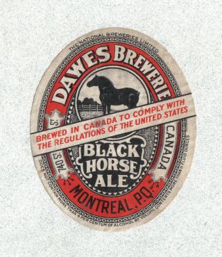 Beer Label - Canada - Dawes Black Horse Ale (11 Oz. ) - Montreal,  Quebec