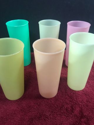 6 Vintage Tupperware Tumblers F Series Drinking Cups Pastel Colors White 12 Oz.