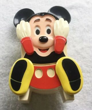 Vintage 1980s Wind Up Mickey Mouse Peek A Boo Illco Baby Music Nursery Toy