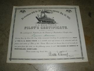 Disneyland Mark Twain Rivers Of America Pilots Certificate
