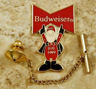 Bud Man Budweiser Beer Tie Tack Pin And Chain Clasp