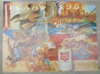 Lone Star Beer Nos Poster Can Texas 1986 150 Years 3 In Series Sesquicentennial