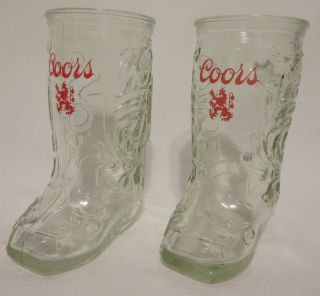 Set Of 2 Coors Beer Mug Stein Cowboy Boot Embossed Glasses 6 " Tall Red Logo