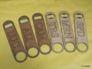 Six (6) Assorted Wood Covered Portable Large Flat Speed Bottle Cap Opener Bar