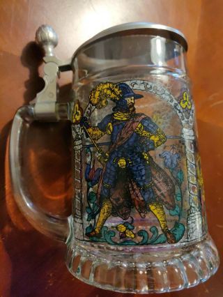 Rein Zinn German Lidded Decorative Painted Glass Beer Stein