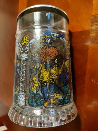 Rein Zinn German Lidded Decorative Painted Glass Beer Stein 2
