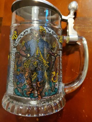 Rein Zinn German Lidded Decorative Painted Glass Beer Stein 3