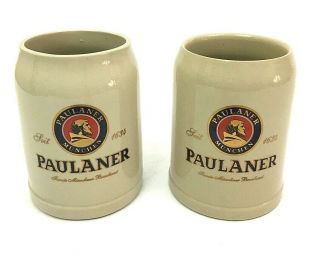 Paulaner German.  5l Beer Cup Mug Glass Set Of 2 Munchen Ceramic Stoneware
