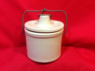 Small Butter Or Cheese Crock With Lid 4 1/2 " Dia,  5 1/2 " Tall Overall