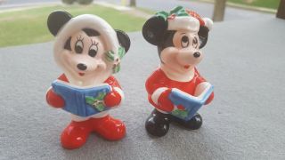 2 Vintage Disney Japan Mickey/ Minnie Mouse Santa Christmas Caroling Cute