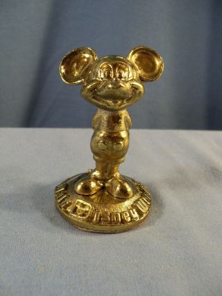 Walt Disney World Mickey Mouse Gold Colored Metal Figurine Paperweight 2 3/4 "