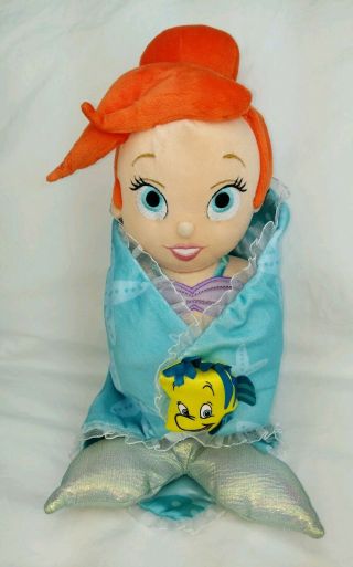Disney Parks Babies Little Mermaid Ariel Baby Doll Plush With Blanket Flounder