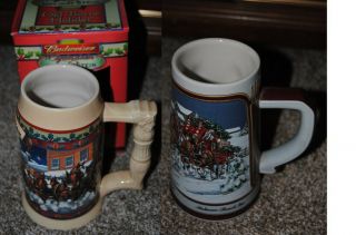 2 Different Budweiser Holiday Series Beer Steins 1989 And 2003
