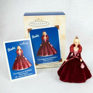 2002 Hallmark Celebration Barbie Keepsake Ornament 3rd In Series Holiday Doll 3